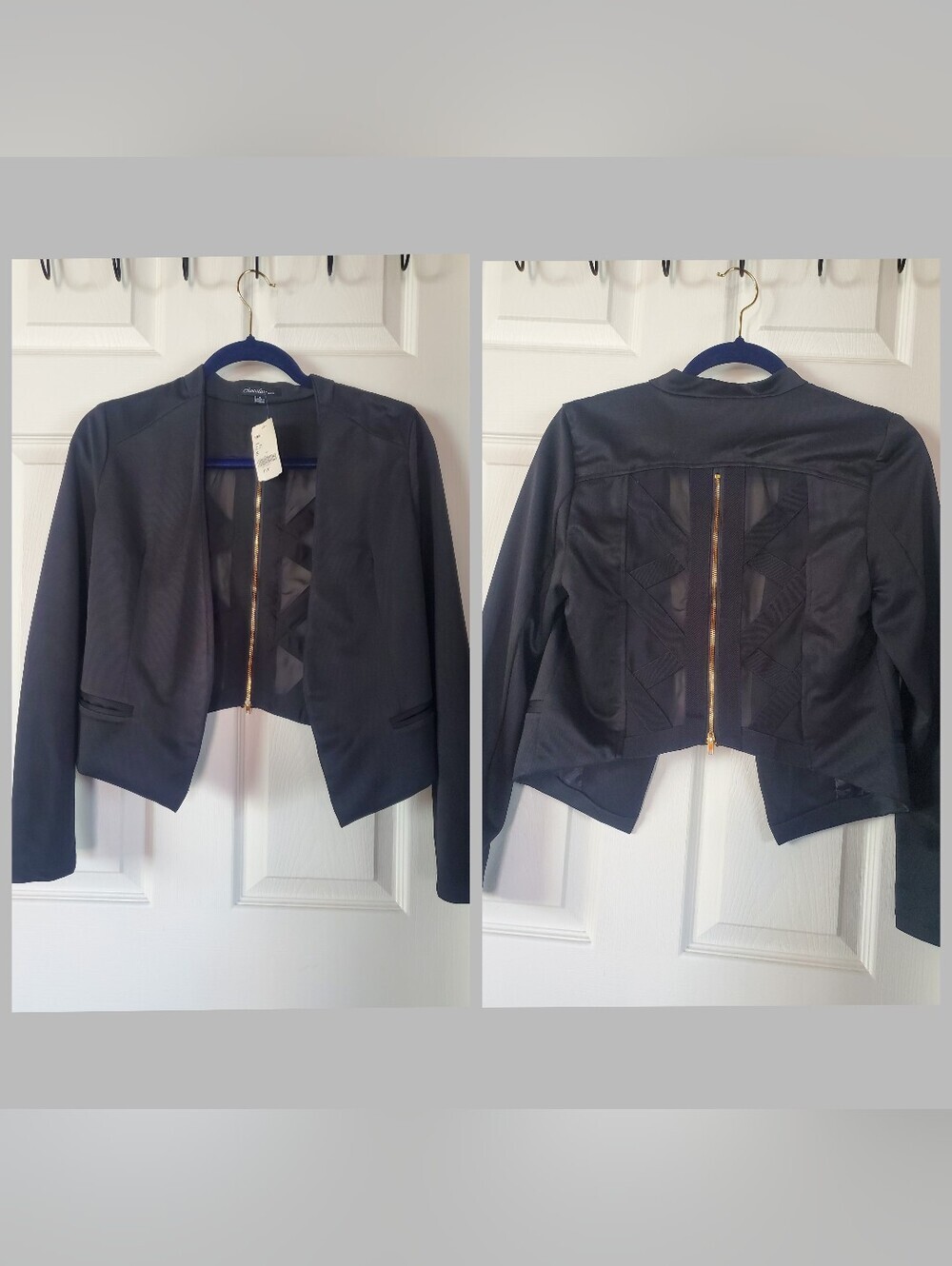Chocolate Black Cropped Zip-Back Blazer Open Front Grunge Y2K Preppy Moto Small
